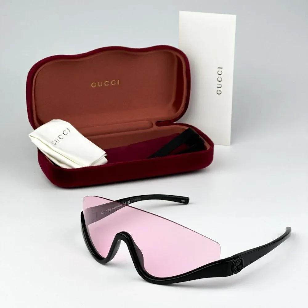 NEW Gucci GG1650S 002 Black Pink Unisex Shield Mask Sunglasses GG 1650S
